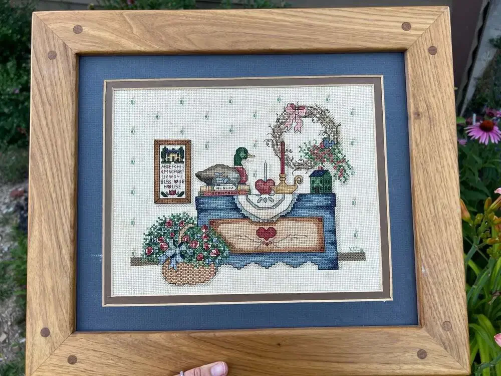Vintage Frankie Buckley Finished Cross Stitch Framed Mallard Duck Sampler Countr